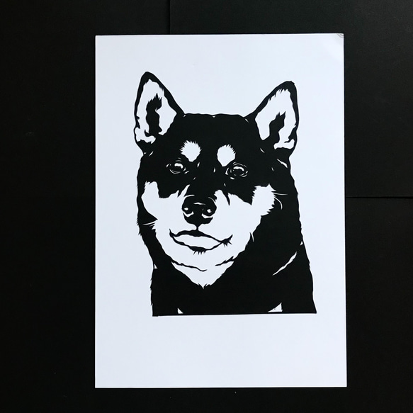 潤んだ瞳の黒柴犬　　　　切り絵ポスター（原画） 2枚目の画像