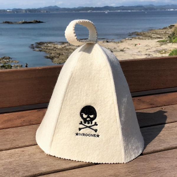 天然羊毛使用 サウナハット サウナグッズ サウナ サウナ用品 整う 帽子 skull スカルビフィタ ヴィヒタ ロウリュ 7枚目の画像