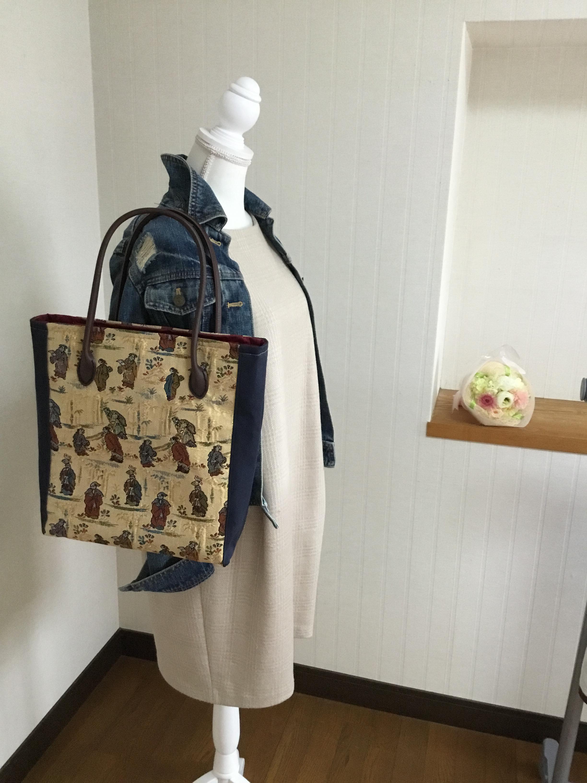 【人気急上昇】 ハンドメイド・リメイク帯・トートバック・大きめ・お出掛け バッグ