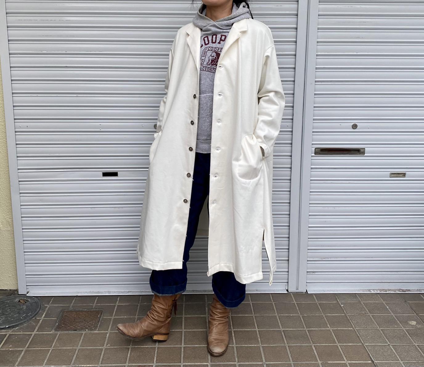 岡山セルビッジホワイトデニム12ozユニセックスロング丈ジャケット/デニム好きのための白ロングジャケット