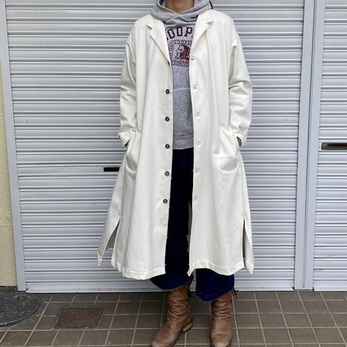 岡山セルビッジホワイトデニム12ozユニセックスロング丈ジャケット