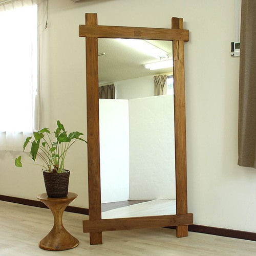 鏡 姿見 全身ミラー チーク無垢材 古材 リメイク 大型 W95×D4×H190cm