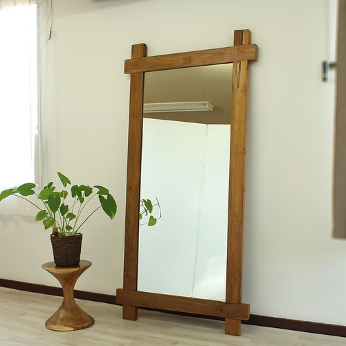 鏡 姿見 全身ミラー チーク無垢材 古材 リメイク 大型 W95×D4×H190cm