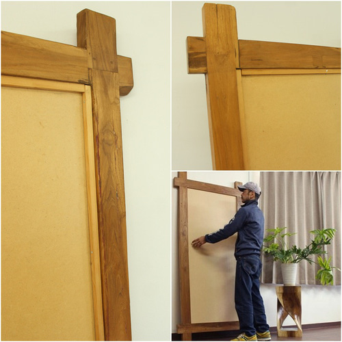 鏡 姿見 全身ミラー チーク無垢材 古材 リメイク 大型 W95×D4×H190cm