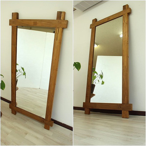 鏡 姿見 全身ミラー チーク無垢材 古材 リメイク 大型 W95×D4×H190cm