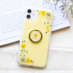 スマホリング付き菜の花とかすみ草のケース iPhoneケース Android Galaxy Xperia 全機種対応 1枚目の画像
