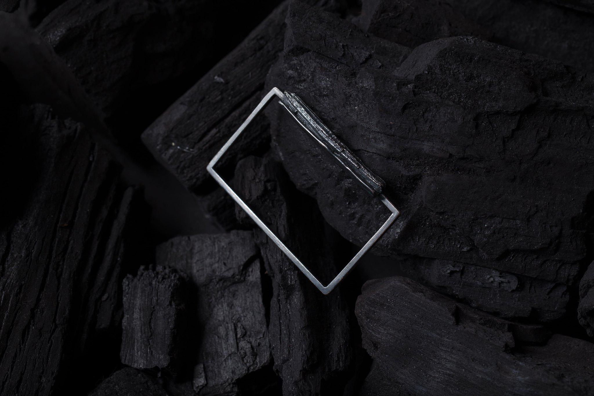 書道酸化シルバーバングル/ブレスレット-ブレイキング