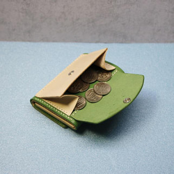三つ折り財布本革　グリーン 6枚目の画像