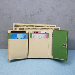 三つ折り財布本革　グリーン 10枚目の画像