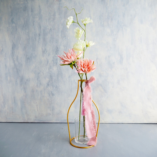 糸菊とイエロースイートピー】setゴールドワイヤーフラワーベース