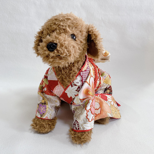 犬の着物✨京友禅 犬用本格振袖 正絹 晴れ着 M 赤×ゴールド 犬服 犬の着物✨京友禅 犬用本格振袖 正絹 晴れ着 M 赤×ゴールド 犬服