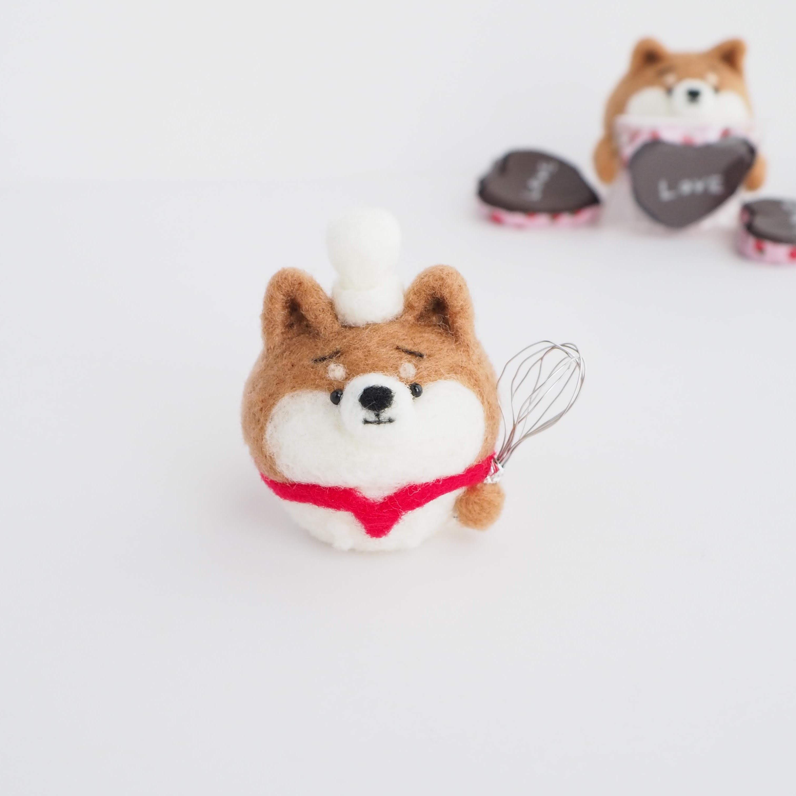 【受注製作】パティシエ・コックになったまゆ柴犬(赤柴・黒柴・白柴)　羊毛フェルト