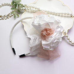 ⭐︎キッズカチューシャ⭐︎  サテンシフォンローズ　くすみピンク　結婚式　ヘッドドレス　発表会　入学式　フォーマル 2枚目の画像