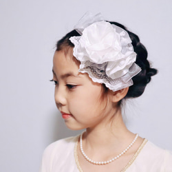 ⭐︎キッズカチューシャ⭐︎  サテンシフォンローズ　くすみピンク　結婚式　ヘッドドレス　発表会　入学式　フォーマル 8枚目の画像