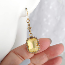 夢幻黃 | 大號八角水晶Bijou少女耳環（耳環）黃色 第3張的照片