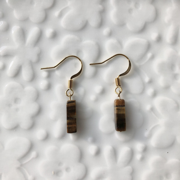 No.95 】タイガーアイのスティックピアス ピアス（フック・チェーン 