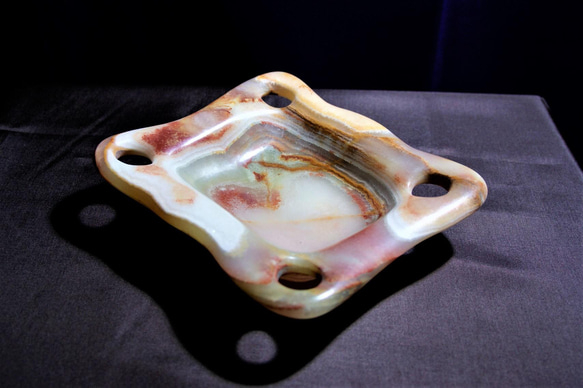 菓子鉢　菓子皿　石のお皿　オニックスを使用した天然の石の皿 2枚目の画像