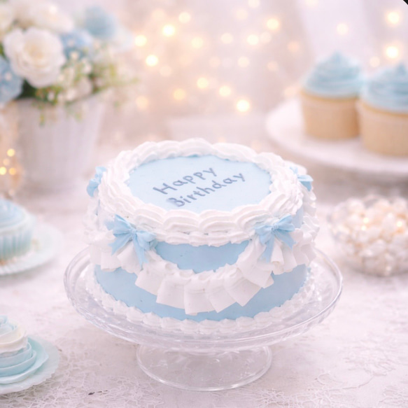 フリフリデザインクレイケーキとうさぎのカップケーキ2個付き フェミニン可愛い♡ ホイップフリルのクレイケーキ｜記念日・ギフトに