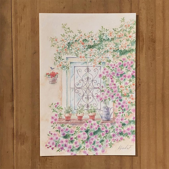 ポストカード　お好きな4枚セット〔No.15 バラの花咲く窓辺〕 1枚目の画像