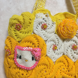 黄色/猫風/手編み/かぎ針編み/ショルダーバッグ&小バッグ2点セット 5枚目の画像
