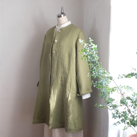 リネンウールのしなやかで美しいコート＊若草色＊暮らしの店sacchi＊ 14枚目の画像