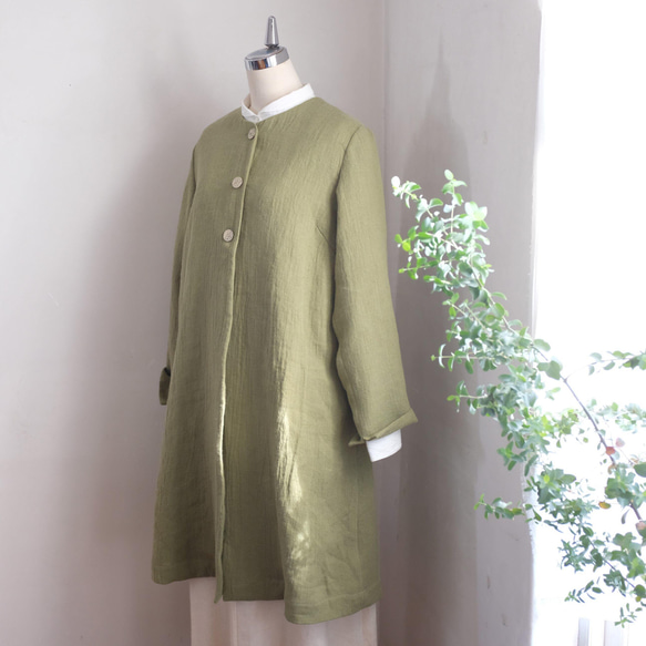 リネンウールのしなやかで美しいコート＊若草色＊暮らしの店sacchi＊ 5枚目の画像