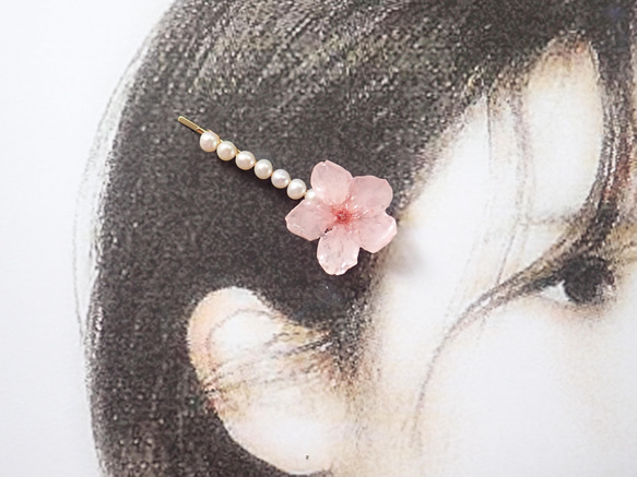 本物の桜✕淡水パール　ヘアピン　６月誕生石 7枚目の画像