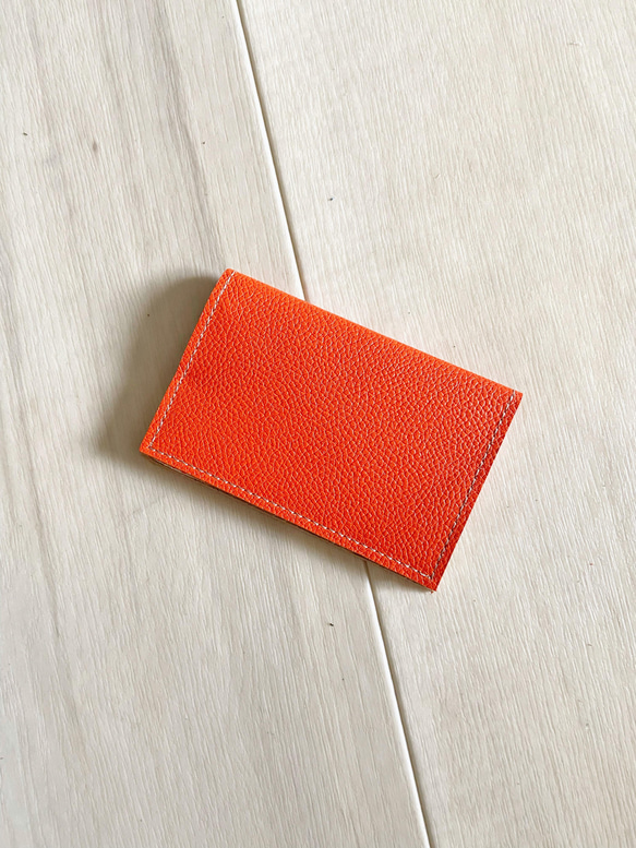 カードケース 本革 名刺入れ パスケース オレンジ 3枚目の画像