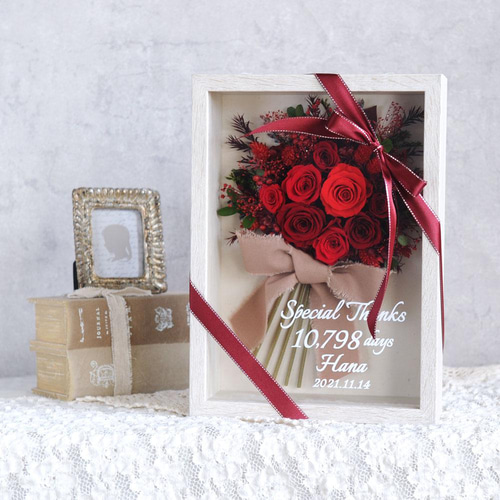 還暦のお祝いにも》赤いブーケinフレーム／プリザーブドフラワー
