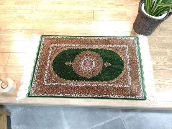 完売】ペルシャ カーペット バンブーシルク 玄関マット 90x60cm
