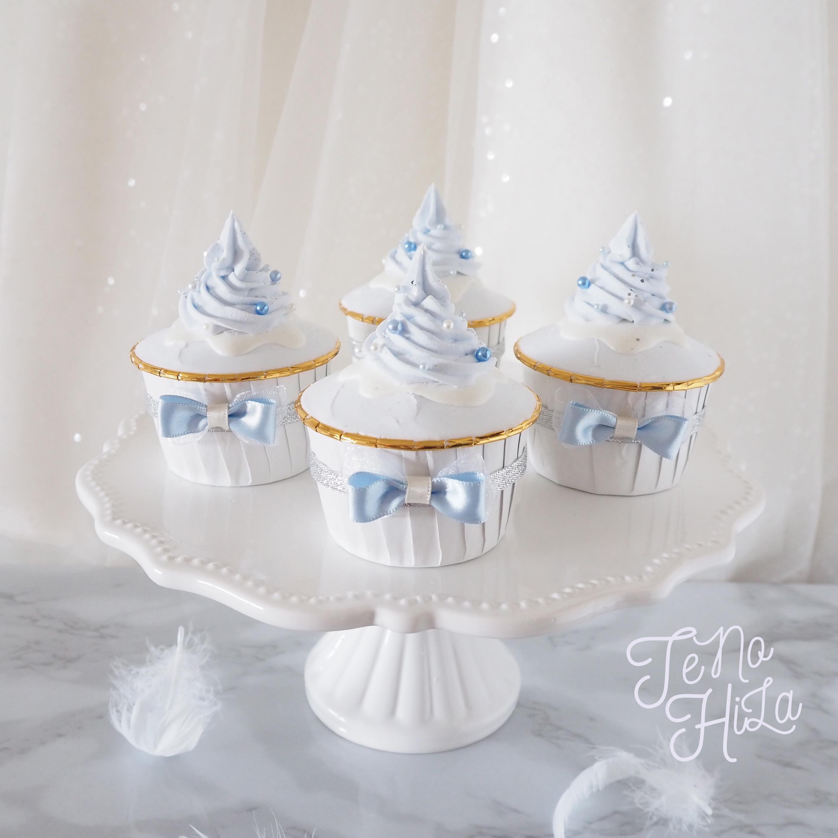 クレイカップケーキ Pearl blue cup cake ケーキトッパー Tenohila