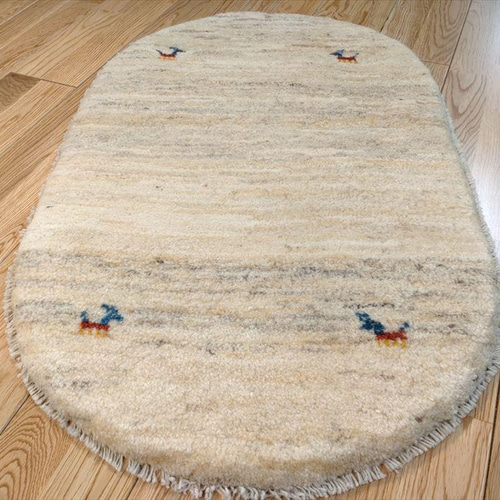ペルシャ ギャッベ 玄関マット 楕円形 83Φ55cm ベージュ 手織り