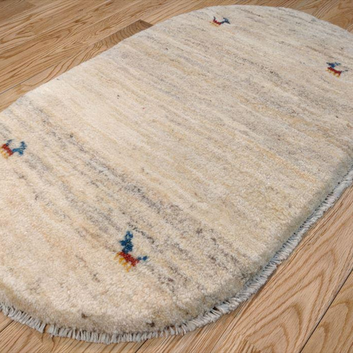 ペルシャ ギャッベ 玄関マット 楕円形 83Φ55cm ベージュ 手織り絨毯
