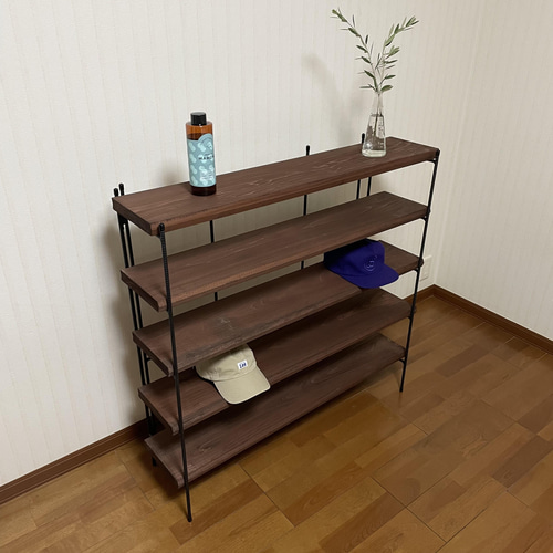 アイアン　オープンシェルフ　ラック　棚　折り畳み 新商品‼️手作りアイアン家具 アイアンシェルフ折り畳みラック 西海岸