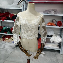 婚紗上衣只有 3D 三維蕾絲刺繡波萊羅 3/4 袖長新娘/婚紗 第2張的照片