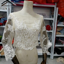 婚紗上衣只有 3D 三維蕾絲刺繡波萊羅 3/4 袖長新娘/婚紗 第1張的照片