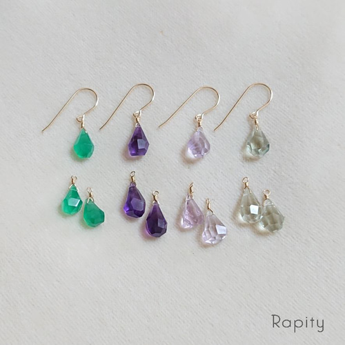 14kgf☆天然石グリーンアメジスト（ラフドロップカット）ピアス ピアス 