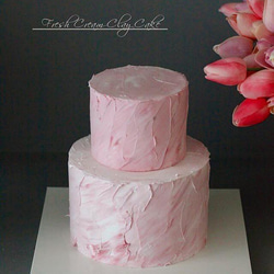 生クリームクレイケーキ本体（2段）ピンクマーブル×生クリームクレイ 2枚目の画像