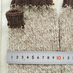 あったかウールの手編みハンドウォーマー(杢薄茶+濃茶)フリーサイズ『Creema限定』 2枚目の画像