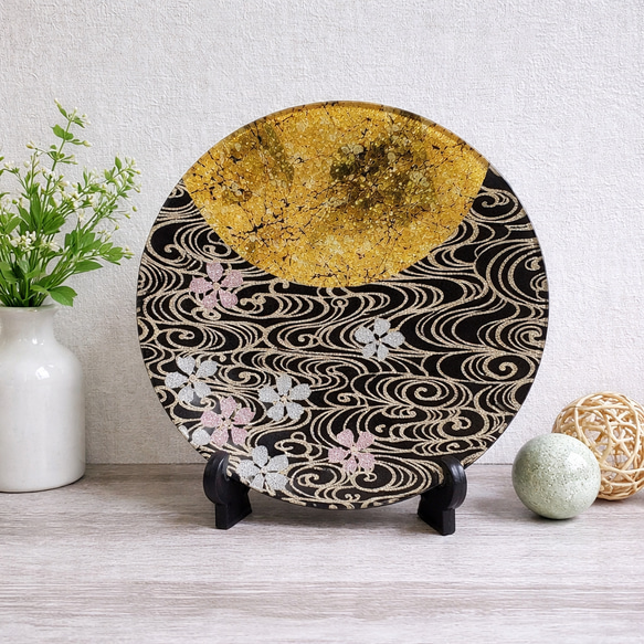 金彩工芸 金彩ガラス皿「月に桜・流水」 小皿 商標登録 をかし 通販