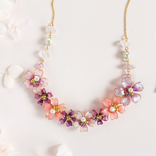 春色 満開の桜 天然石( ローズクォーツ ) ネックレス 春色 満開の桜 天然石( ローズクォーツ ) ネックレス