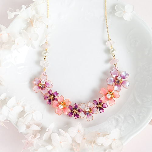 春色 満開の桜 天然石( ローズクォーツ ) ネックレス 春色 満開の桜 天然石( ローズクォーツ ) ネックレス