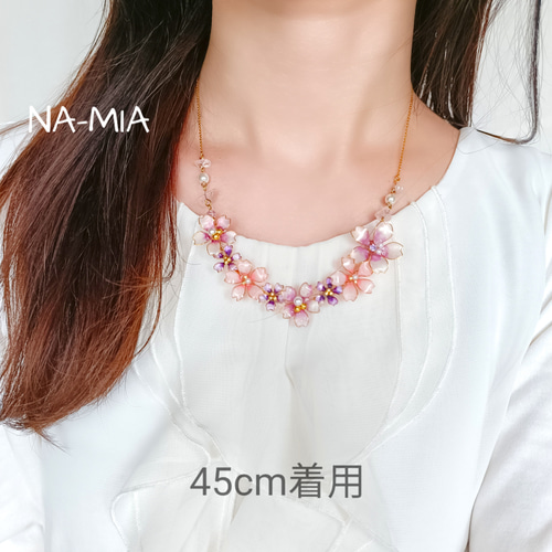 春色 満開の桜 天然石( ローズクォーツ ) ネックレス 春色 満開の桜 天然石( ローズクォーツ ) ネックレス