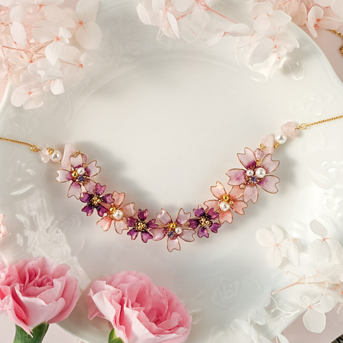 春色 満開の桜 天然石( ローズクォーツ ) ネックレス 春色 満開の桜 天然石( ローズクォーツ ) ネックレス