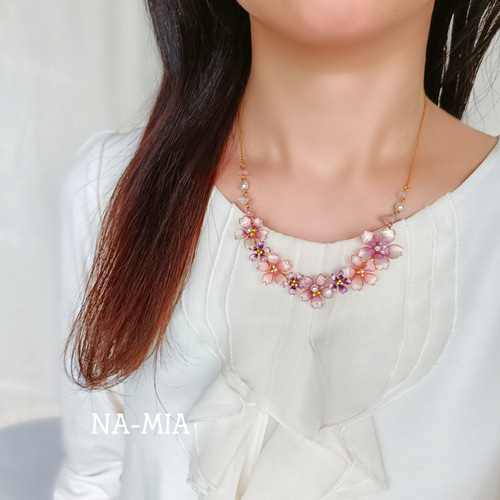 春色 満開の桜 天然石( ローズクォーツ ) ネックレス 春色 満開の桜 天然石( ローズクォーツ ) ネックレス