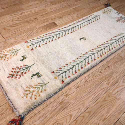 完売】ペルシャ絨毯 ギャッベ ミニランナー 生命の木、花 113x40