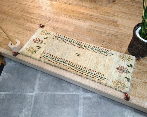 完売】ペルシャ絨毯 ギャッベ ミニランナー 生命の木、花 113x40