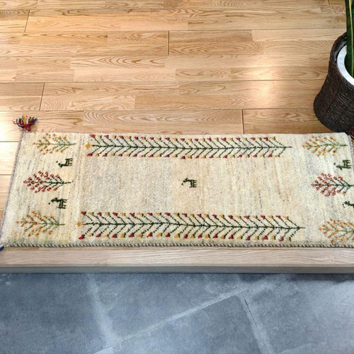 完売】ペルシャ絨毯 ギャッベ ミニランナー 生命の木、花 113x40