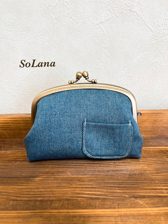 シンプルデニム◇親子がま口財布◇コインケース 三つ折り財布 SoLana  