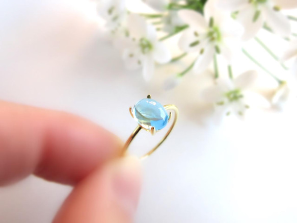 [再次上架] 8 x 6 毫米美麗的「藍色托帕石」戒指 [銀色可用] 第4張的照片
